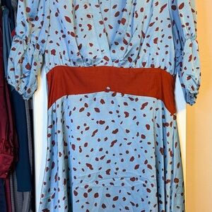 50’s Core Blue and Rust Polka Dot Midi Dress